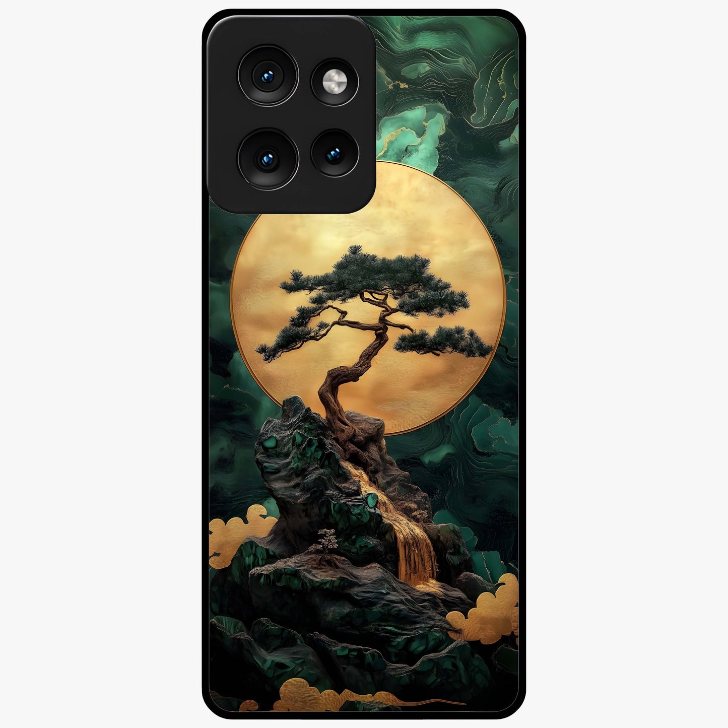 Zen Moon Rise Glass Case showing flat back view with calm moonrise artwork and glossy glass finish.