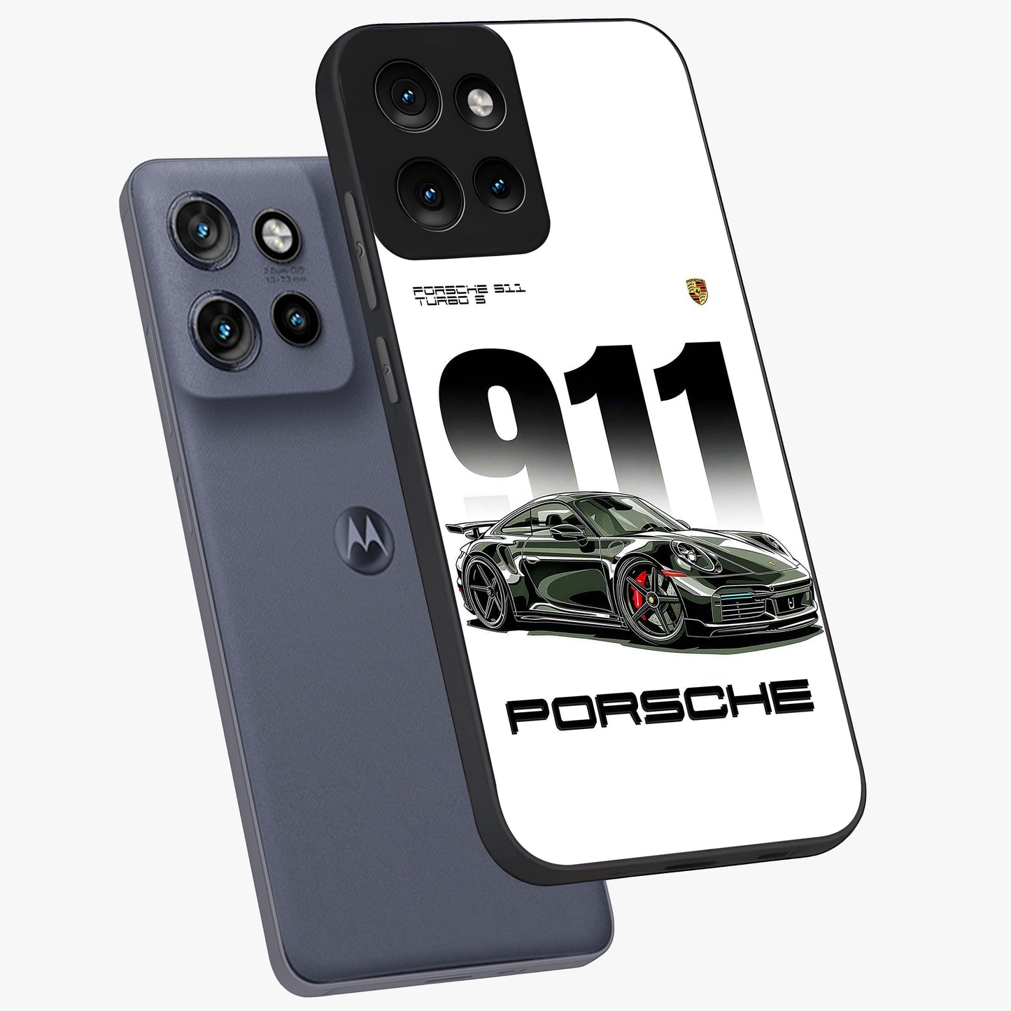 911 Turbo Dominance Glass Case displayed in premium angled mockup highlighting sporty car illustration and sleek glass surface.