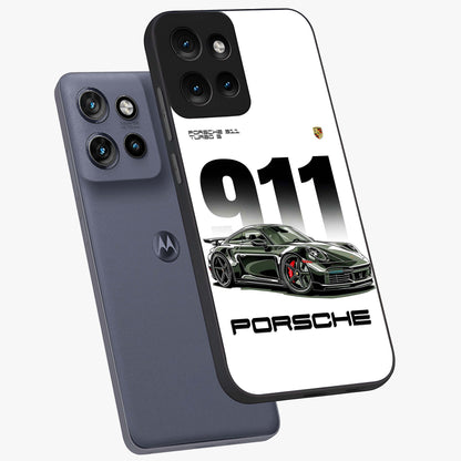 911 Turbo Dominance Glass Case displayed in premium angled mockup highlighting sporty car illustration and sleek glass surface.