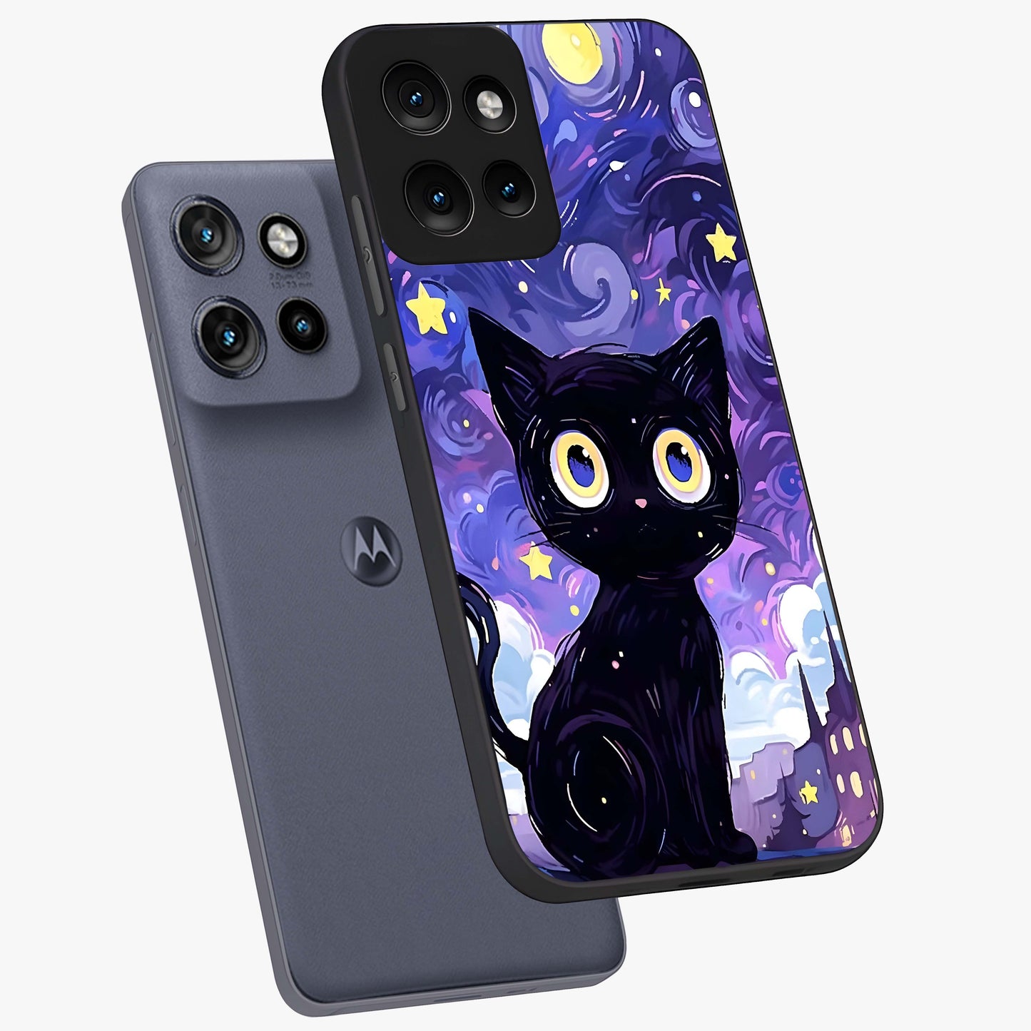 Abstract Cat Art Glass Case displayed in angled mockup highlighting modern abstract cat artwork and sleek glass surface.