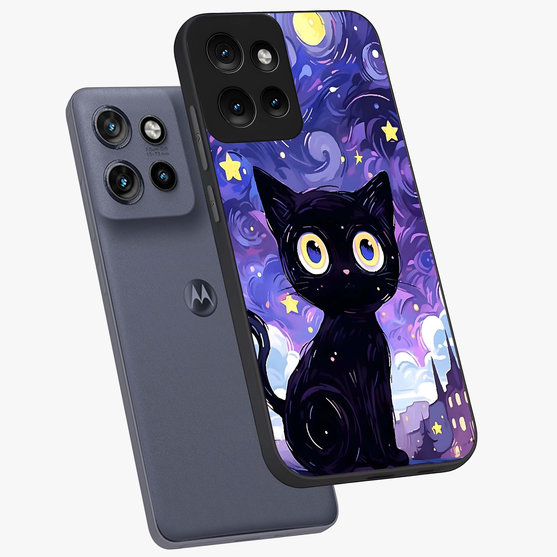 Abstract Cat Art Glass Case displayed in angled mockup highlighting modern abstract cat artwork and sleek glass surface.
