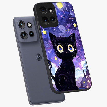 Abstract Cat Art Glass Case displayed in angled mockup highlighting modern abstract cat artwork and sleek glass surface.