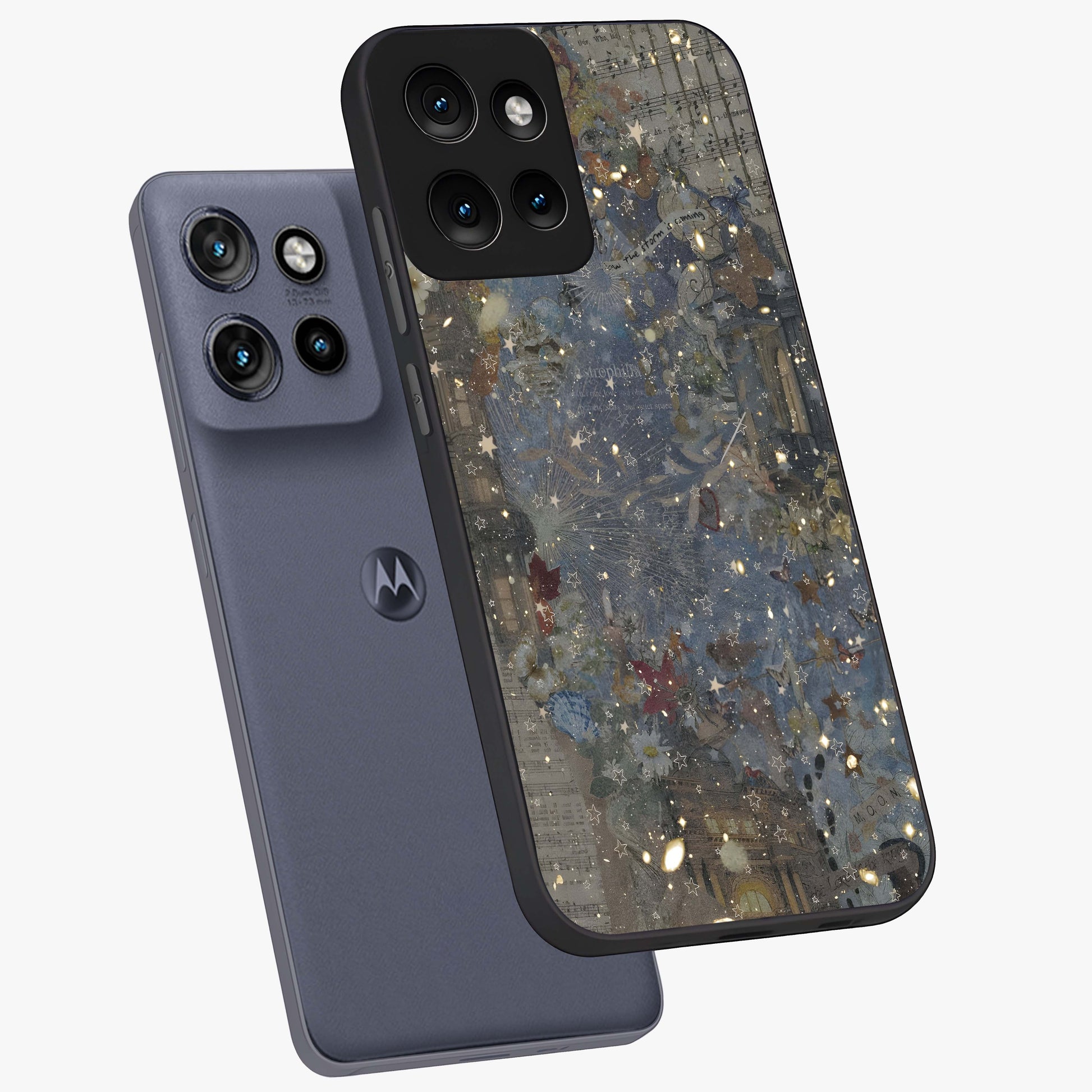 Aesthetic Astrolophia Glass Case displayed in angled mockup highlighting artistic aesthetic elements and smooth glass surface.