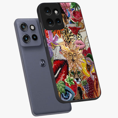 Beaded Fashion Jungle Glass Case displayed in angled mockup highlighting colorful fashion bead design and artistic pattern.