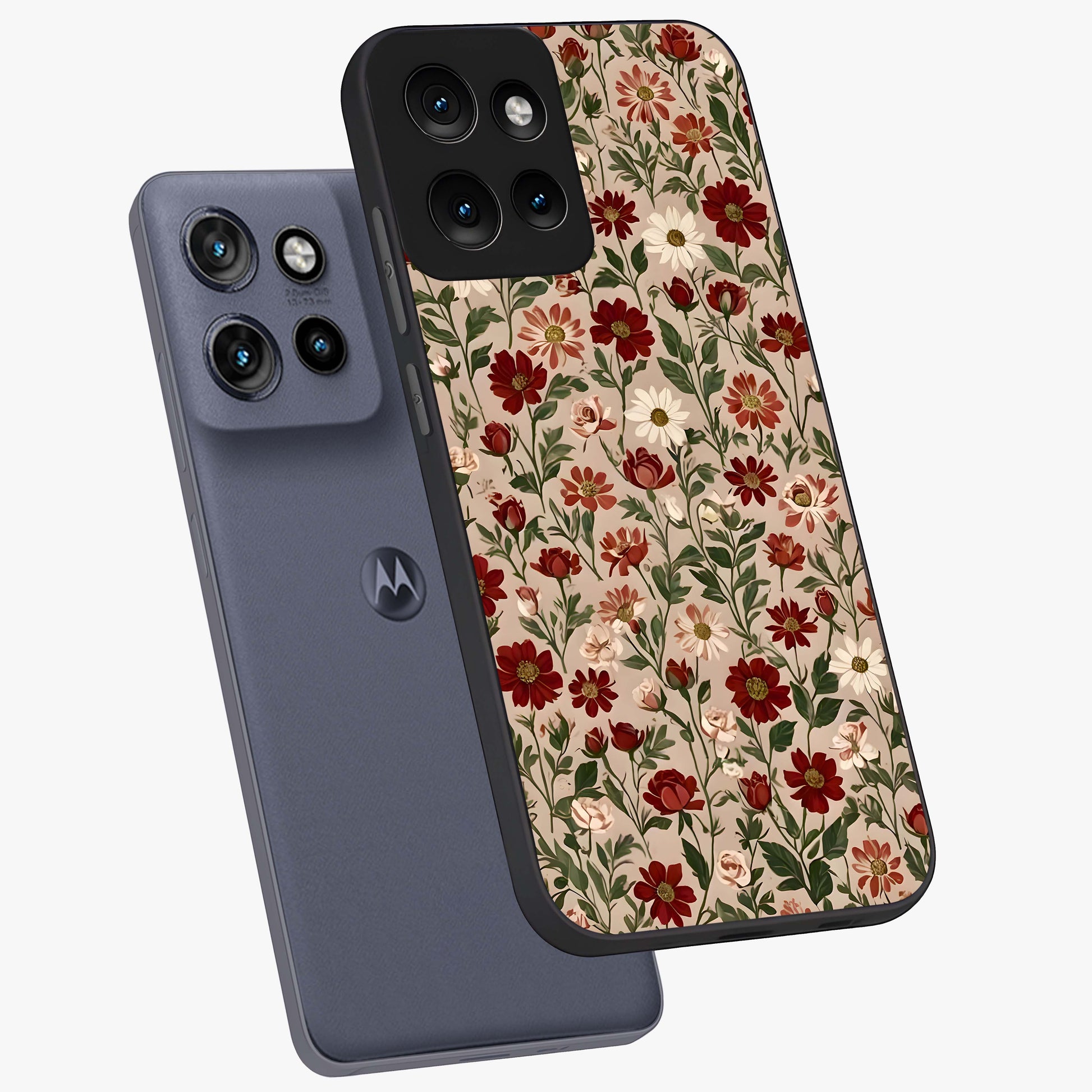 Biege Flower With Leaf Glass Case displayed in angled mockup highlighting minimal floral leaf design and elegant aesthetic.