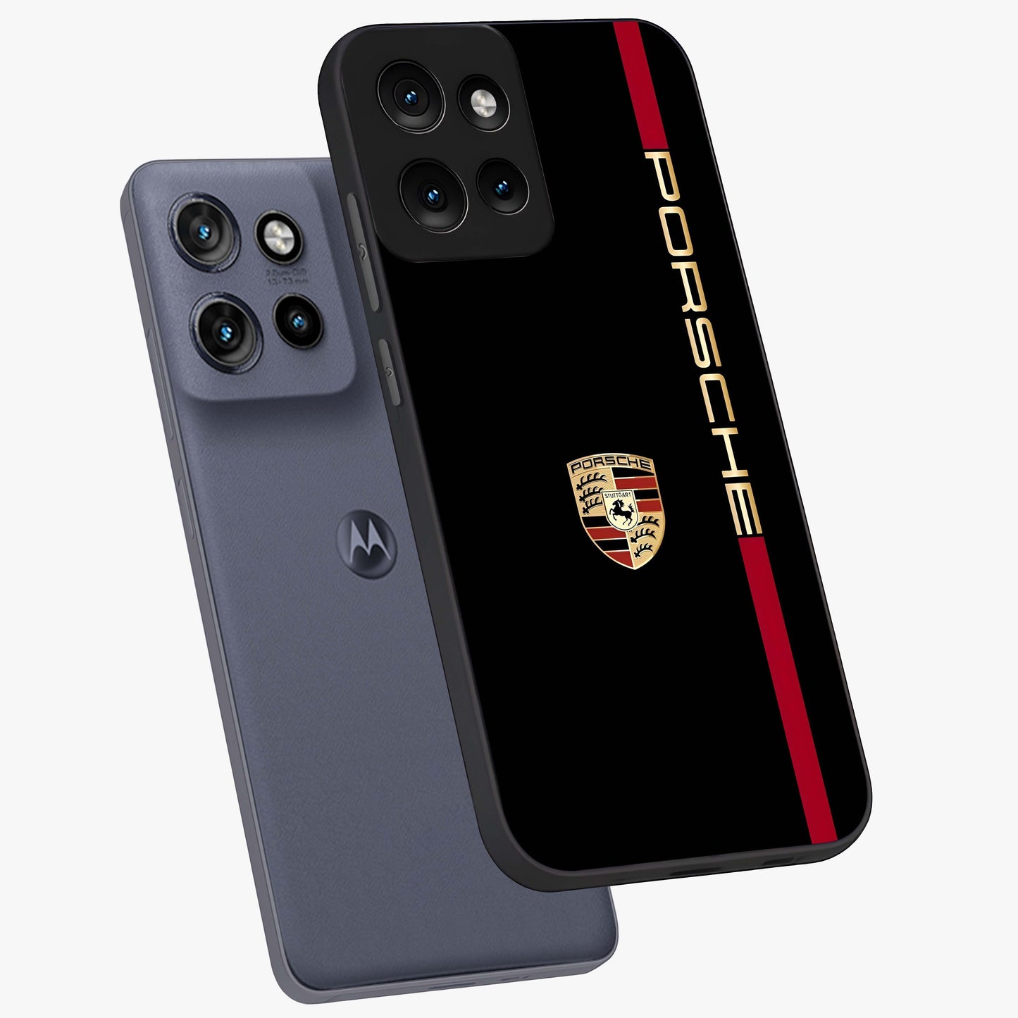 Black Minimal Porsche Glass Case displayed in angled mockup highlighting modern minimal car illustration and clean aesthetic design.