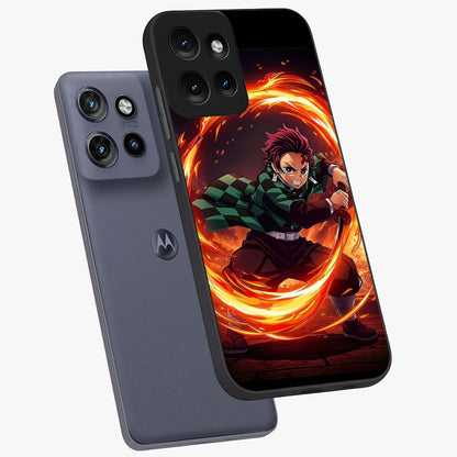 Blazing Sword Resolve Glass Case displayed in angled mockup highlighting powerful sword illustration and bold fantasy theme.