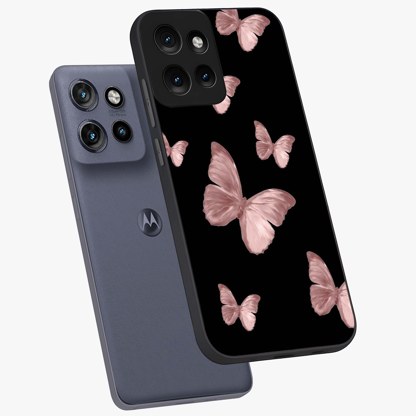 Butterfly Pattern Glass Case displayed in angled mockup highlighting delicate butterfly design and aesthetic pattern style.