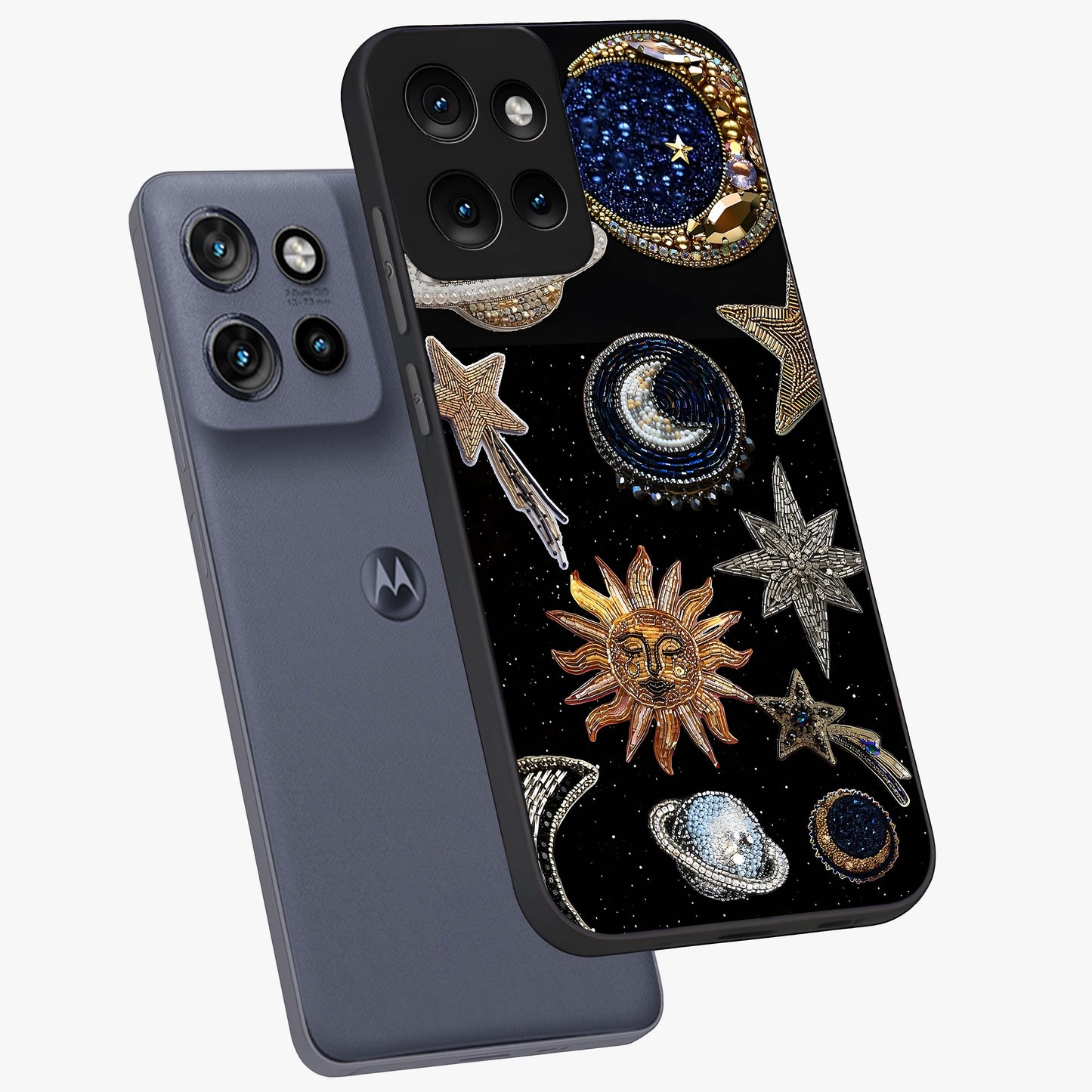 Celestial Gem Constellations Glass Case displayed in angled mockup highlighting gemstone inspired constellation design.