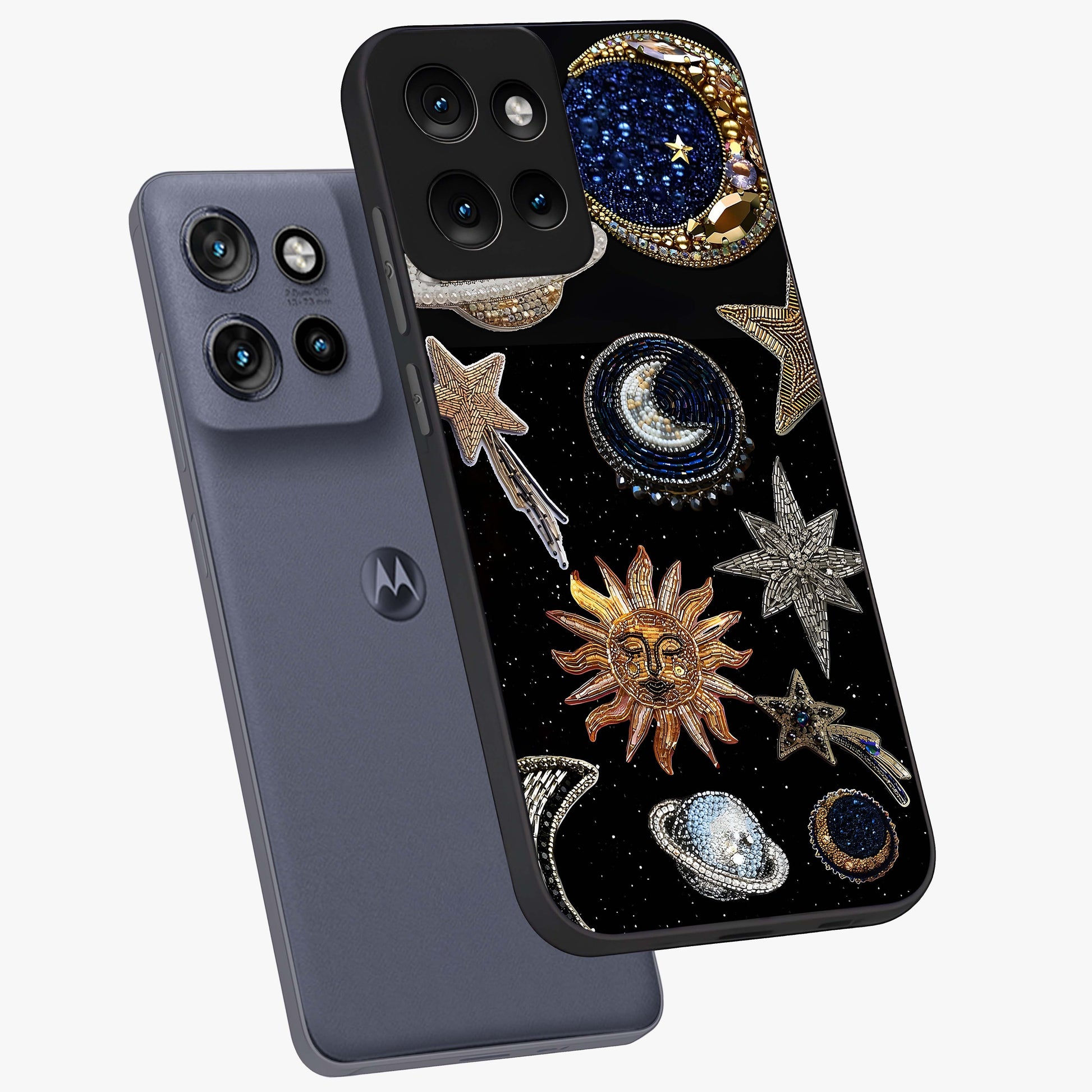 Celestial Gem Constellations Glass Case displayed in angled mockup highlighting gemstone inspired constellation design.