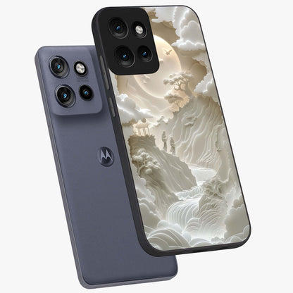 Celestial Origami Glass Case displayed in angled mockup highlighting geometric origami design with cosmic aesthetic theme.