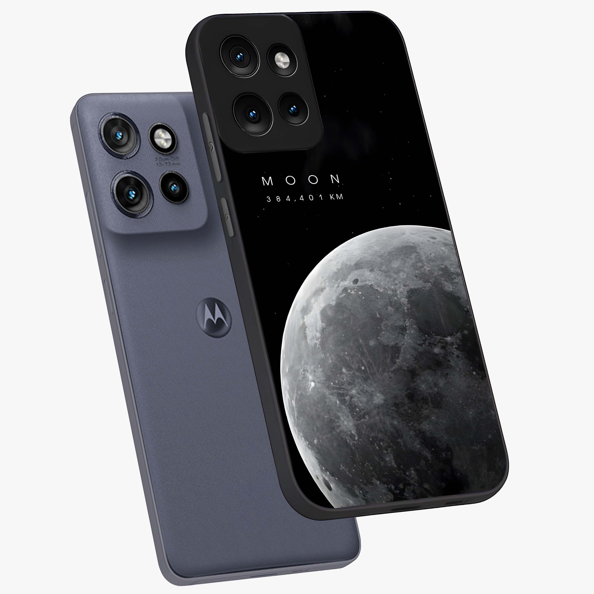 Cosmic Moon Glow Glass Case displayed in angled mockup highlighting celestial moon design with cosmic aesthetic theme.