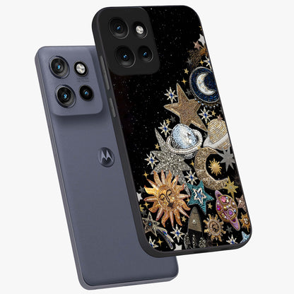 Cosmic Sparkle Dreams Glass Case displayed in angled mockup highlighting dreamy star sparkle design with celestial aesthetic.