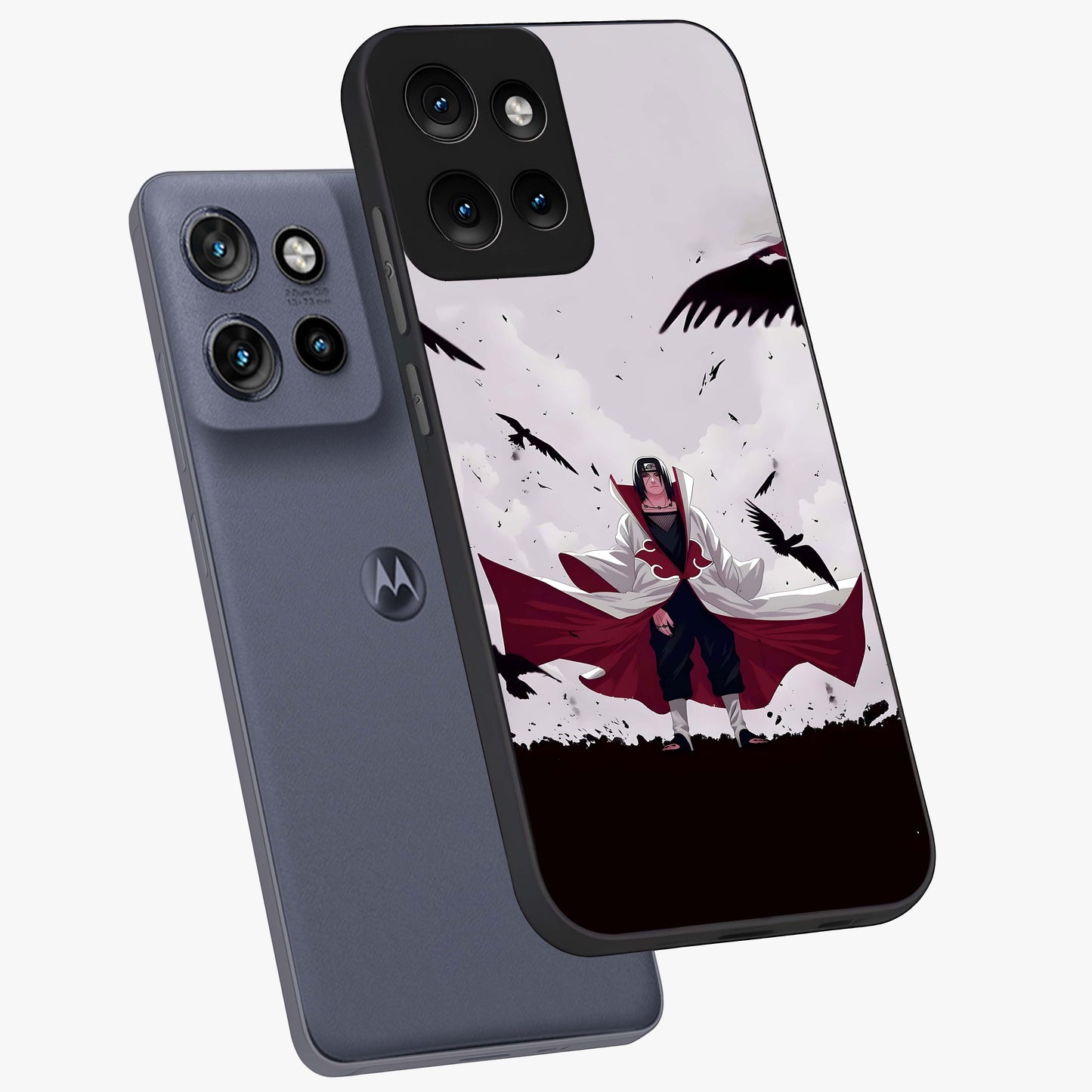 Crimson Crow Ascension Glass Case displayed in angled mockup highlighting powerful crow illustration with dark crimson aesthetic.