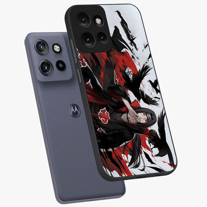 Crimson Crow Illusion Glass Case displayed in angled mockup highlighting mysterious crow graphic with dark aesthetic style.