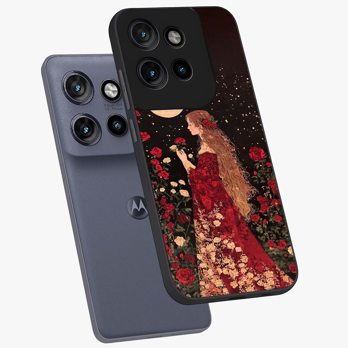 Crimson Dreams Glass Case displayed in angled mockup highlighting soft crimson aesthetic design with artistic theme.