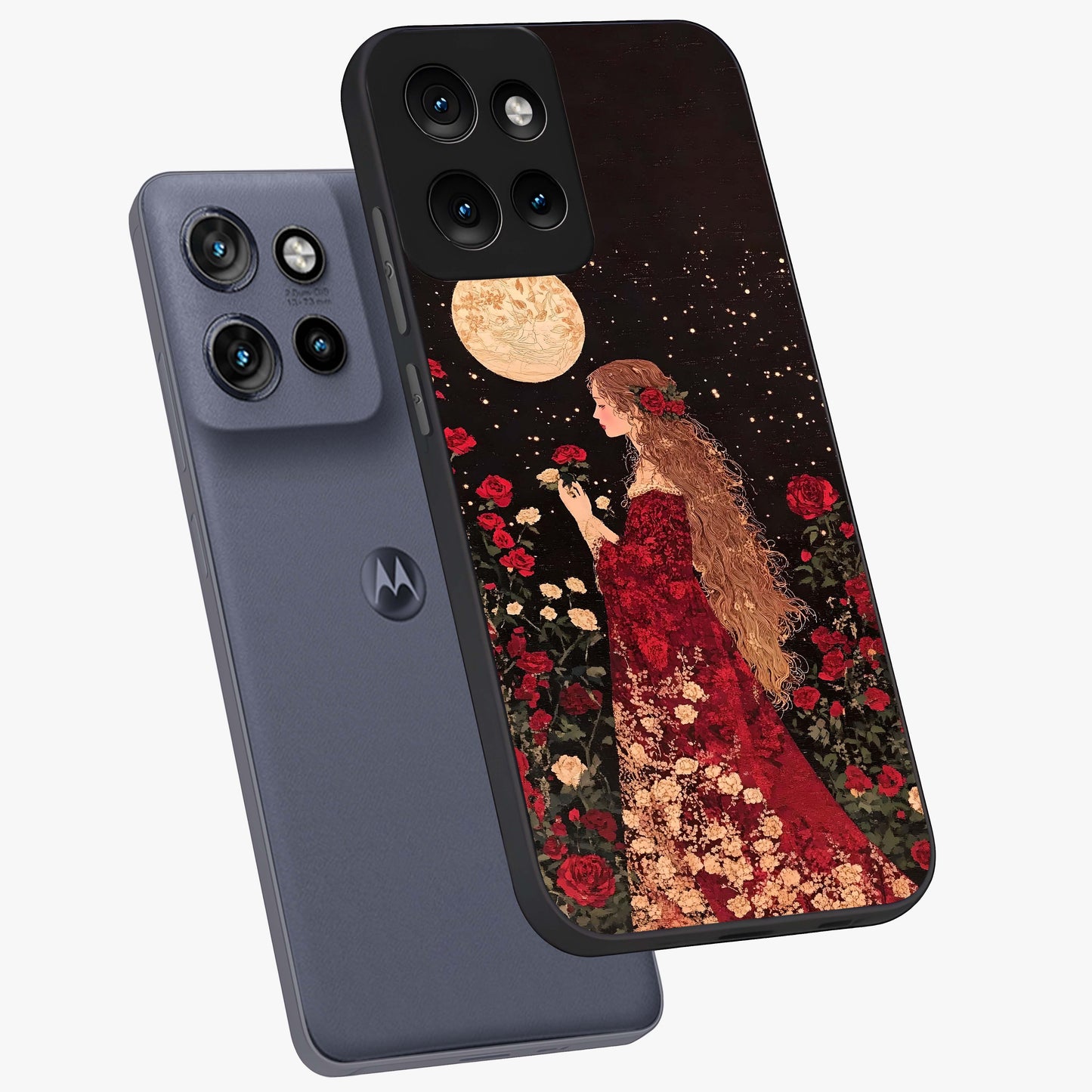 Crimson Dreams Glass Case displayed in angled mockup highlighting soft crimson aesthetic design with artistic theme.