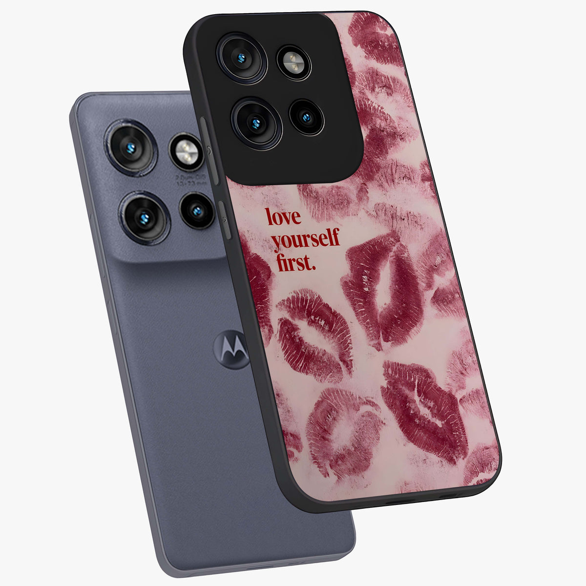 Crimson Kiss Love Glass Case displayed in angled mockup highlighting bold love inspired design with modern aesthetic style.