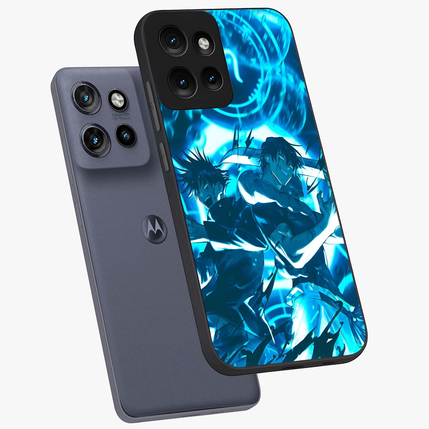 Cursed Energy Clash Glass Case displayed in angled mockup highlighting powerful battle inspired graphic with anime style aesthetic.