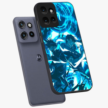 Cursed Energy Clash Glass Case displayed in angled mockup highlighting powerful battle inspired graphic with anime style aesthetic.