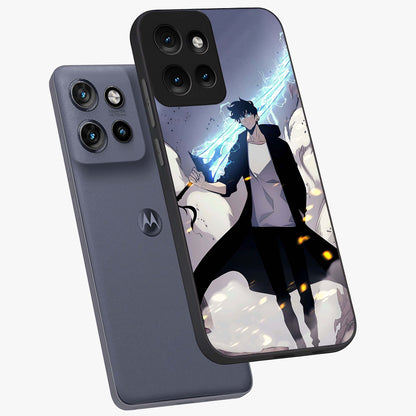 Dark Lightning Anime Warrior Glass Case displayed in angled mockup highlighting powerful lightning themed anime illustration.
