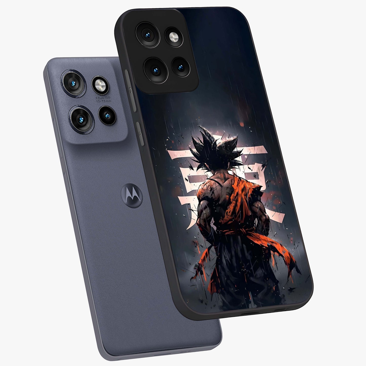 Dark Warrior In Rain Glass Case displayed in angled mockup highlighting dramatic warrior illustration with dark rain aesthetic.