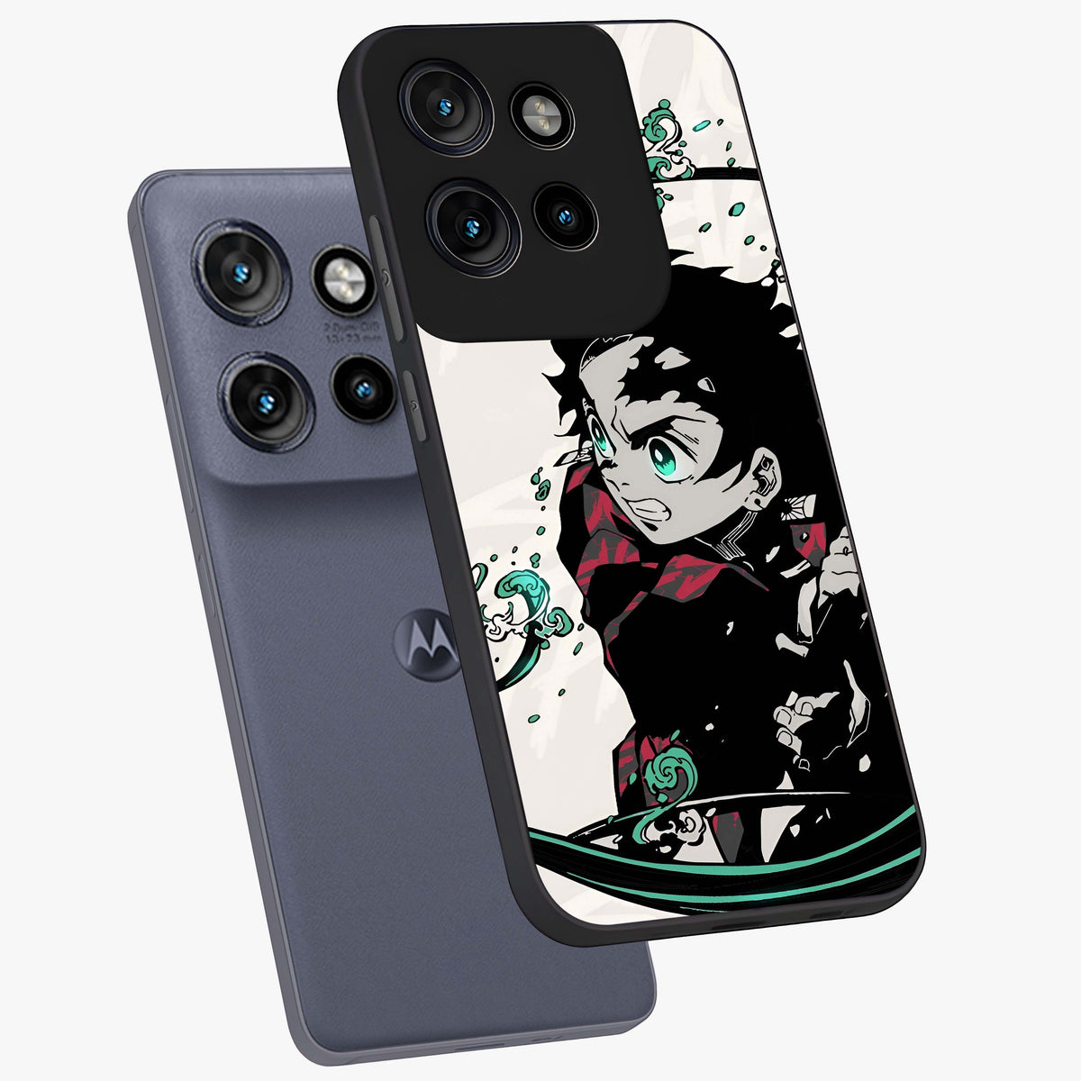 Demon Slayer Glass Case displayed in angled mockup highlighting dramatic anime character design with action aesthetic.