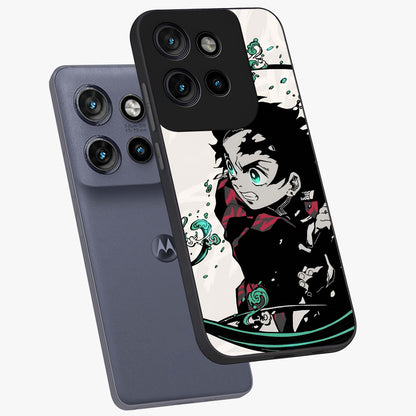 Demon Slayer Glass Case displayed in angled mockup highlighting dramatic anime character design with action aesthetic.