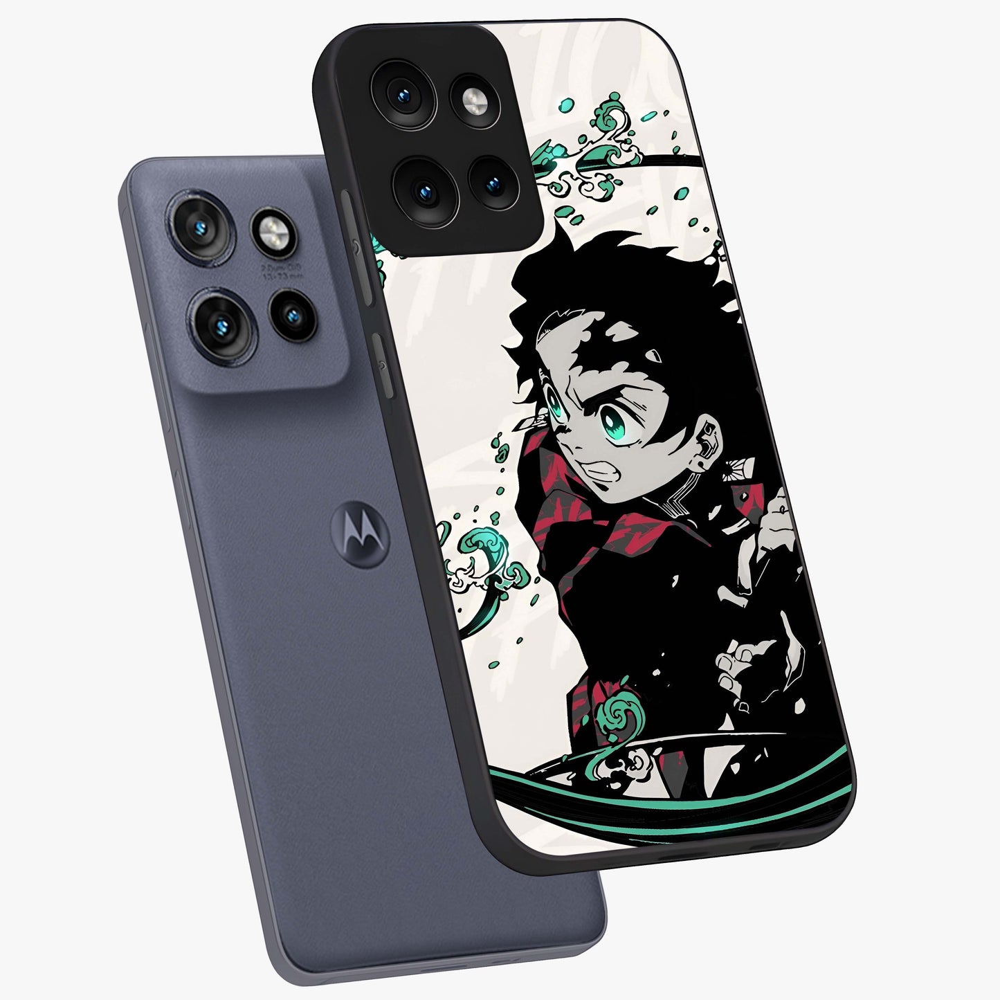 Demon Slayer Glass Case displayed in angled mockup highlighting dramatic anime character design with action aesthetic.