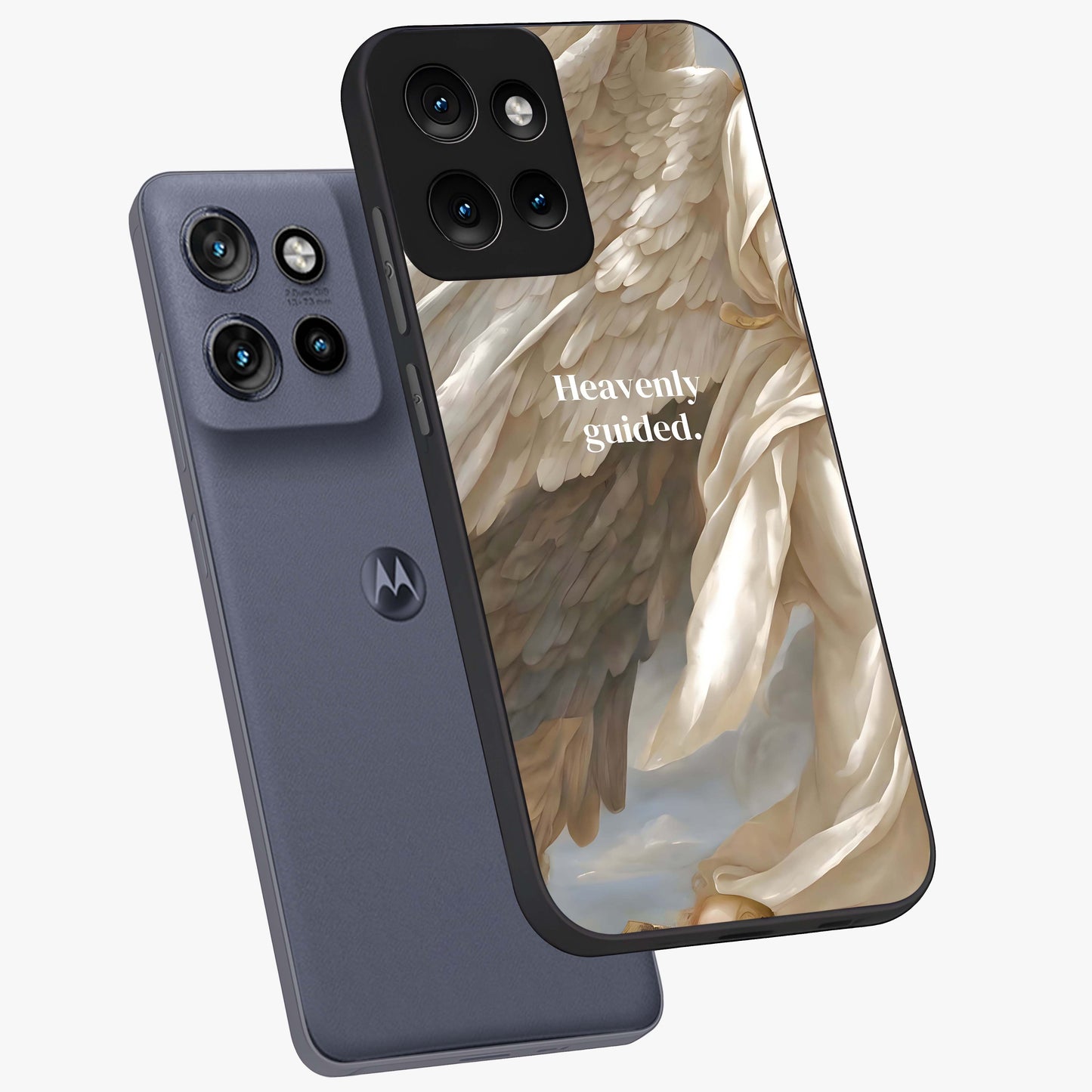 Divine Winged Grace Glass Case displayed in angled mockup highlighting graceful wing design with divine aesthetic style.