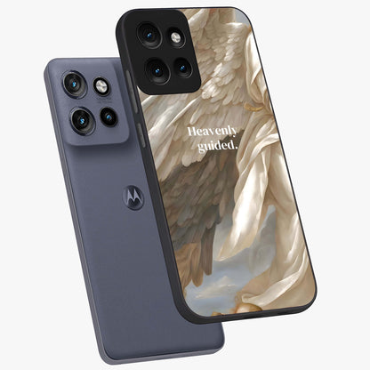 Divine Winged Grace Glass Case displayed in angled mockup highlighting graceful wing design with divine aesthetic style.