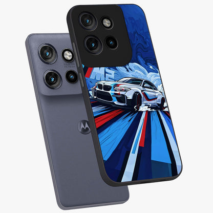 Drift Power Rush Glass Case displayed in angled mockup highlighting powerful drift car design with sporty aesthetic style.