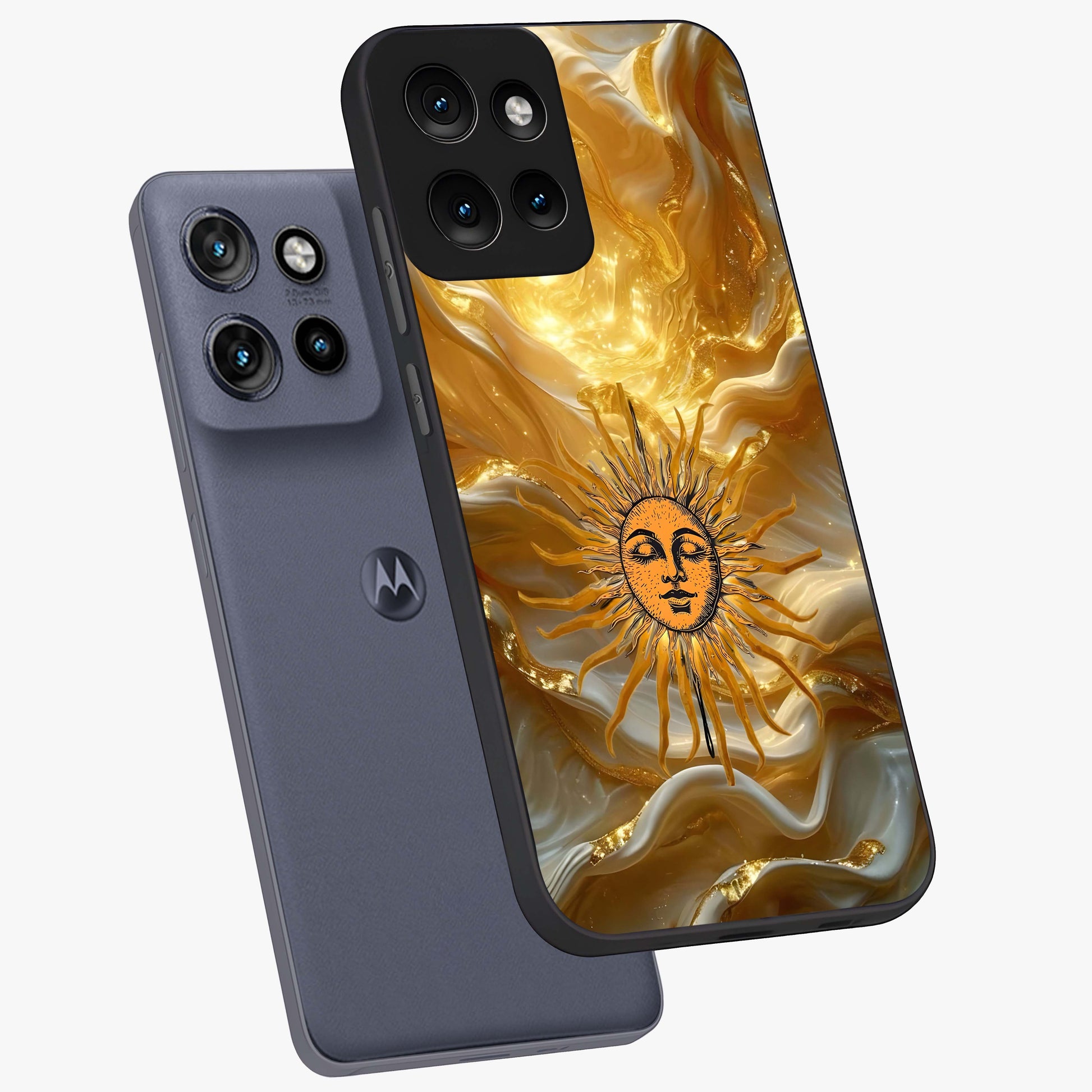 Eternal Golden Glow Glass Case displayed in angled mockup highlighting glowing golden aesthetic design with elegant style.