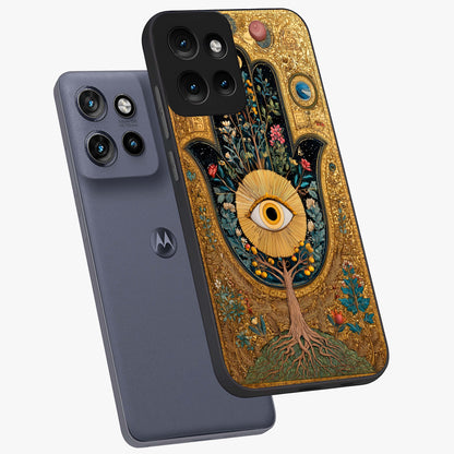 Ethereal Evil Eye Glass Case displayed in angled mockup highlighting protective evil eye symbol with spiritual aesthetic design.