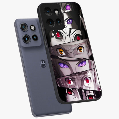 Eyes of Destiny Glass Case displayed in angled mockup highlighting bold eye illustration with mystical aesthetic style.