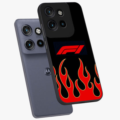 Fire F11 Glass Case displayed in angled mockup highlighting bold fire inspired graphic with energetic aesthetic style.