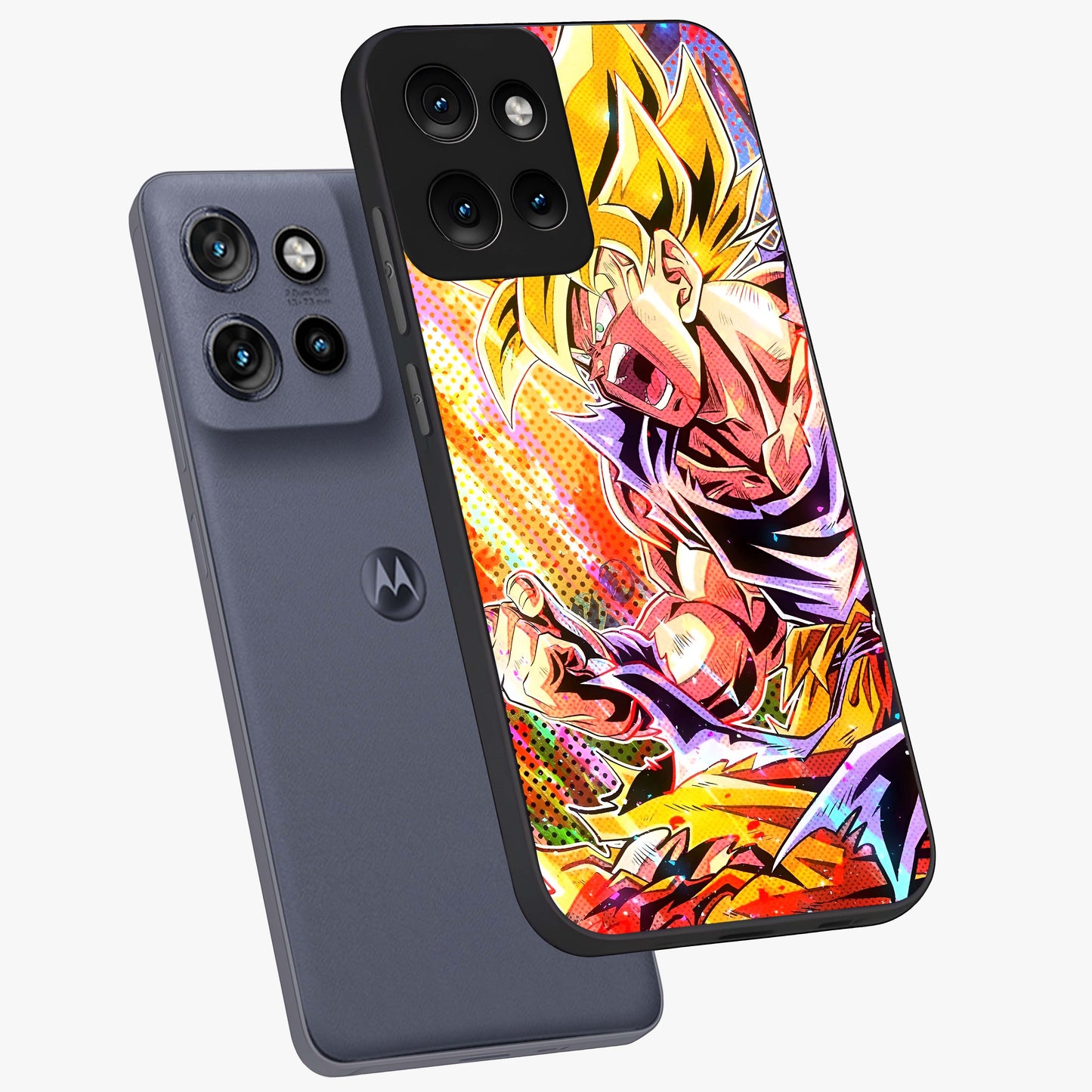 Firing Goku Glass Case displayed in angled mockup highlighting dynamic anime character design with action aesthetic.