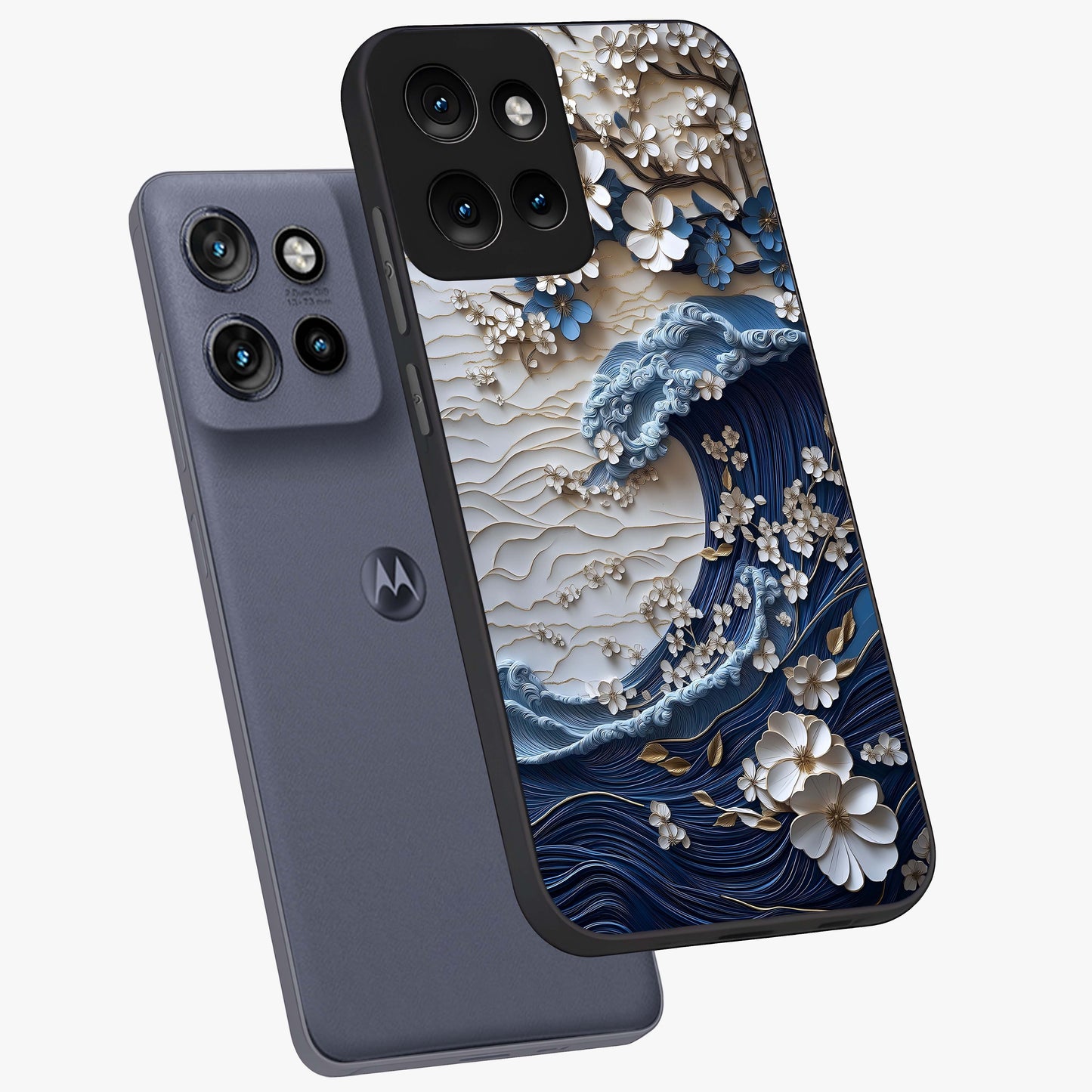 Floral Wave Origami Glass Case displayed in angled mockup highlighting geometric origami flower design with modern aesthetic style.