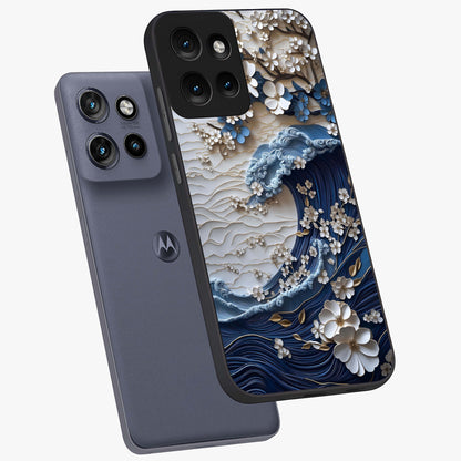 Floral Wave Origami Glass Case displayed in angled mockup highlighting geometric origami flower design with modern aesthetic style.