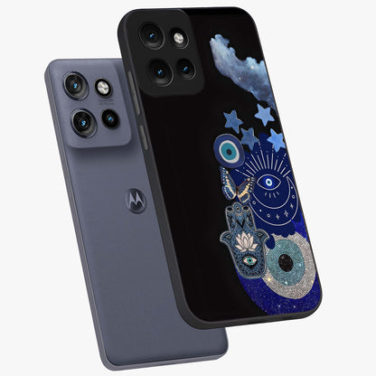 Galactic Charm Cluster Glass Case displayed in angled mockup highlighting luminous galaxy inspired design with dreamy aesthetic.