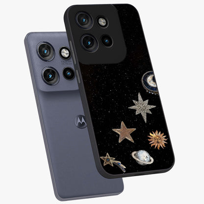Galactic Charm Glow Glass Case displayed in angled mockup highlighting luminous galaxy inspired design with dreamy aesthetic.