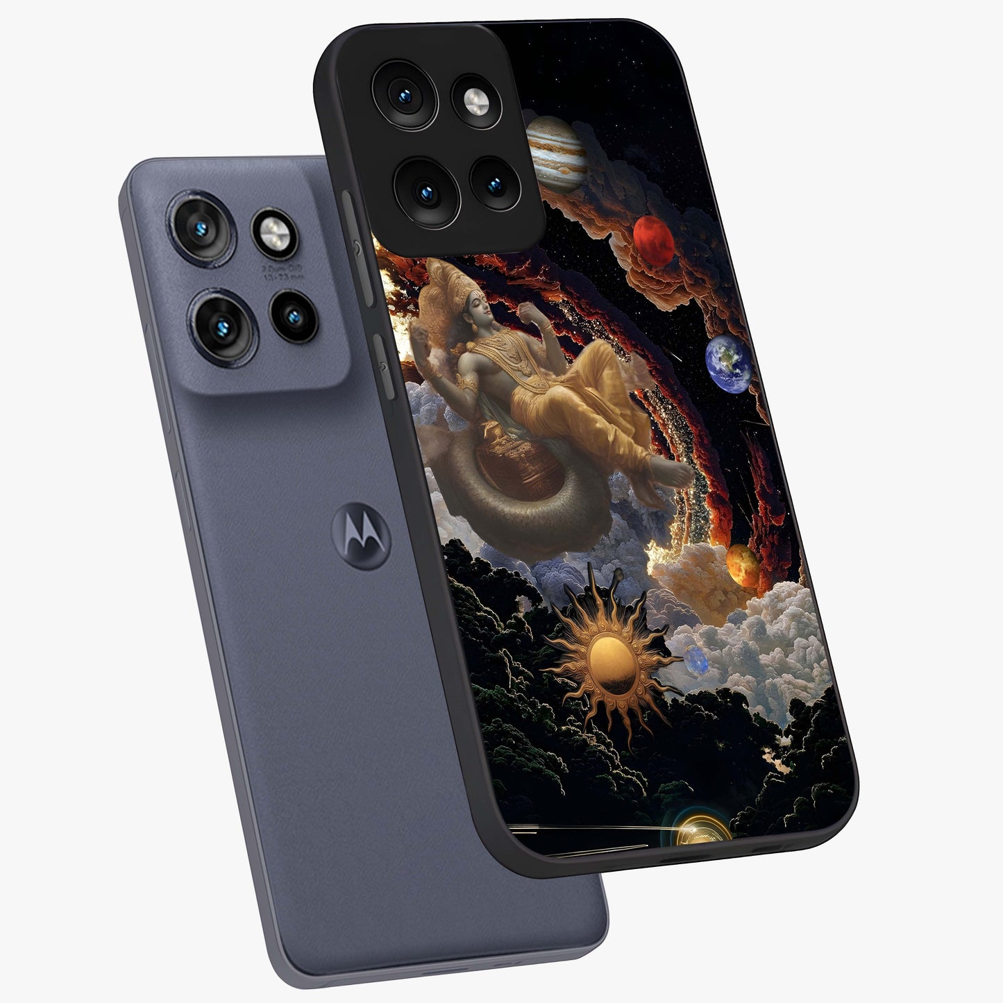 Galactic Divine God Glass Case displayed in angled mockup highlighting powerful celestial deity illustration with galactic aesthetic.