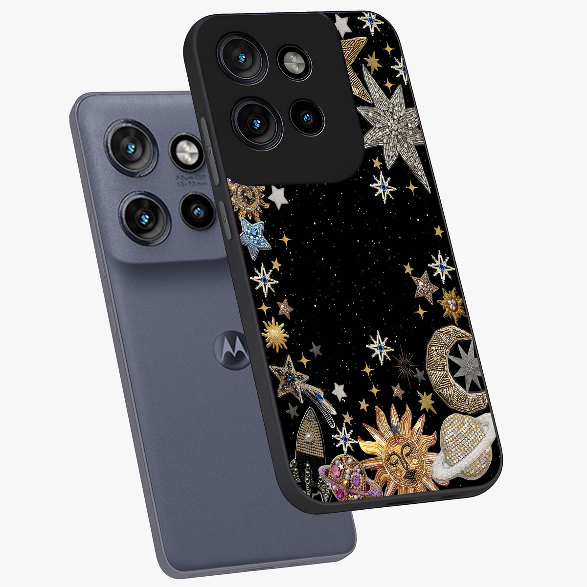 Galactic Jewel Stars Glass Case displayed in angled mockup highlighting shining celestial star design with cosmic aesthetic style.