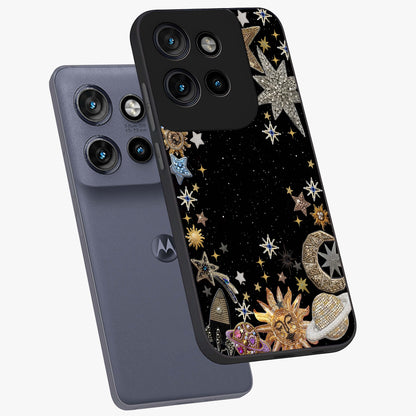 Galactic Jewel Stars Glass Case displayed in angled mockup highlighting shining celestial star design with cosmic aesthetic style.