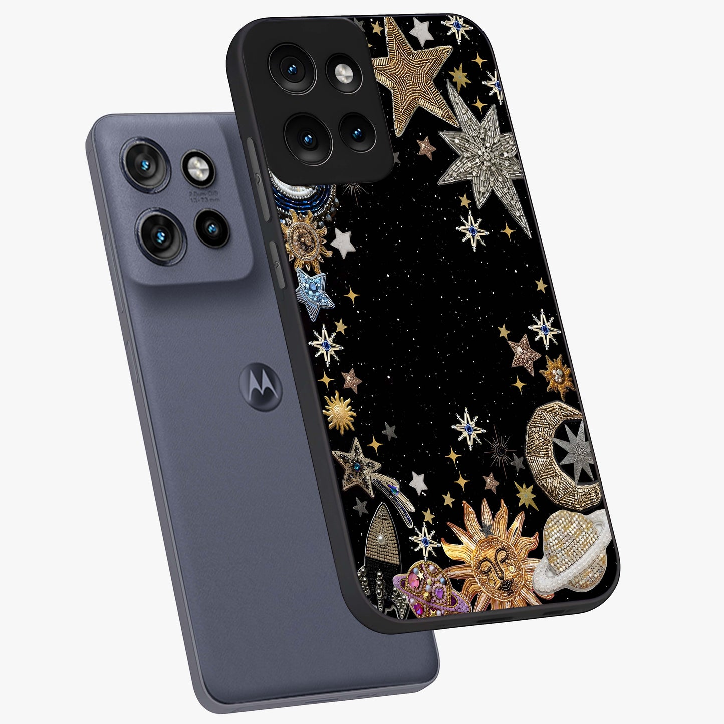 Galactic Jewel Stars Glass Case displayed in angled mockup highlighting shining celestial star design with cosmic aesthetic style.