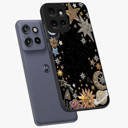 Galactic Jewel Stars Glass Case displayed in angled mockup highlighting shining celestial star design with cosmic aesthetic style.