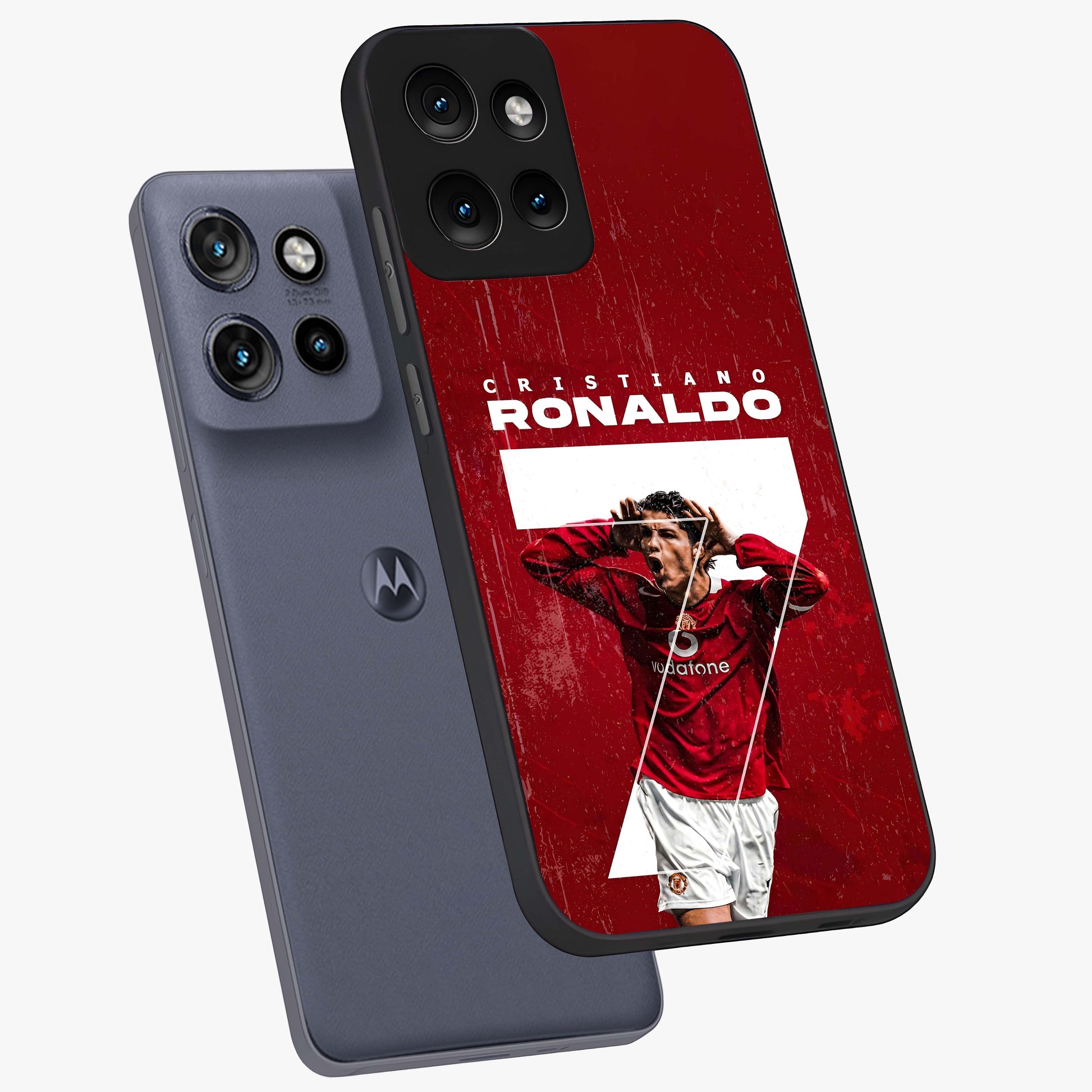 Goal Celebration Legacy Glass Case displayed in angled mockup highlighting energetic sports celebration design with bold athletic theme.