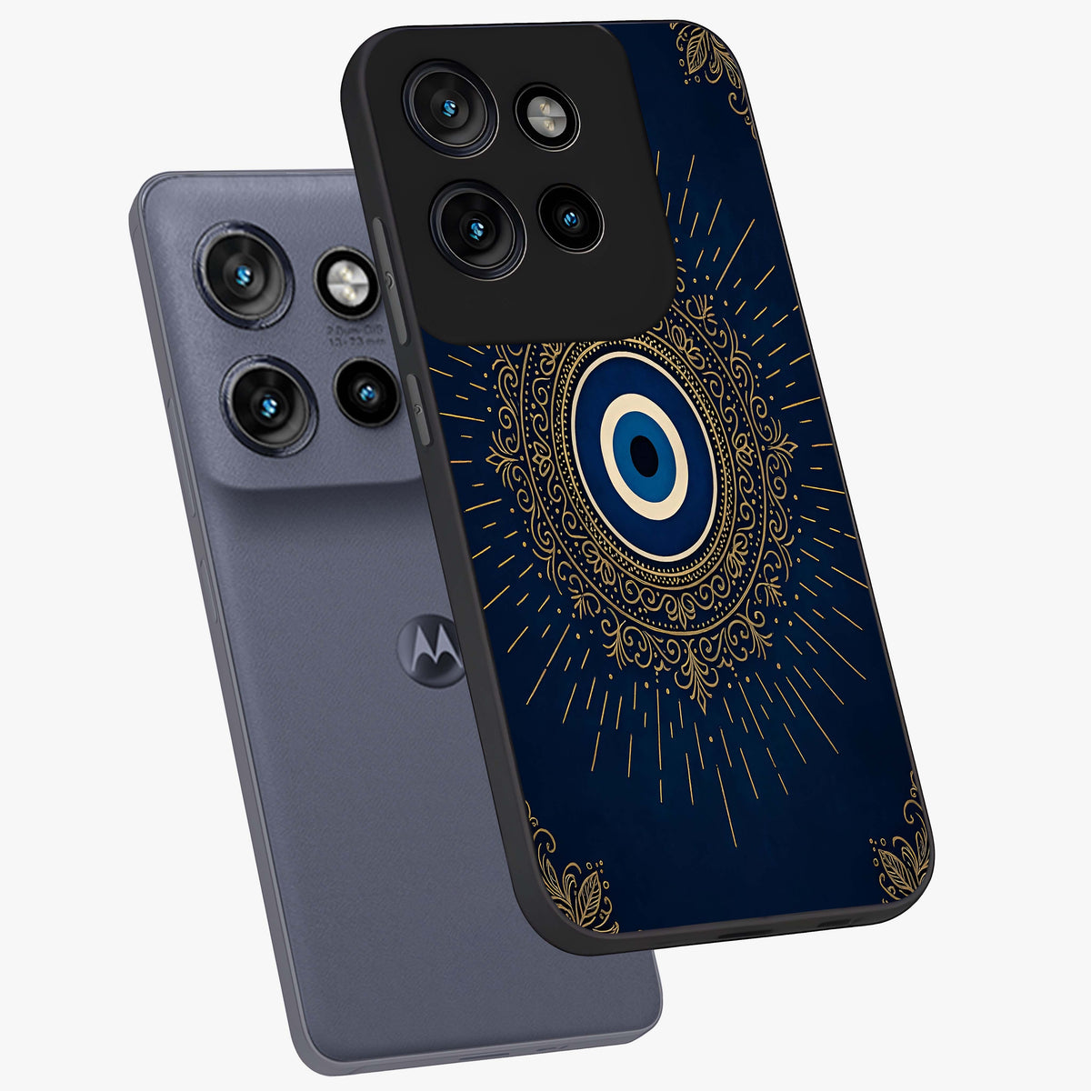 Golden Celestial Charm Glass Case displayed in angled mockup highlighting sparkling cosmic charm design with celestial aesthetic.