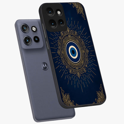 Golden Celestial Charm Glass Case displayed in angled mockup highlighting sparkling cosmic charm design with celestial aesthetic.