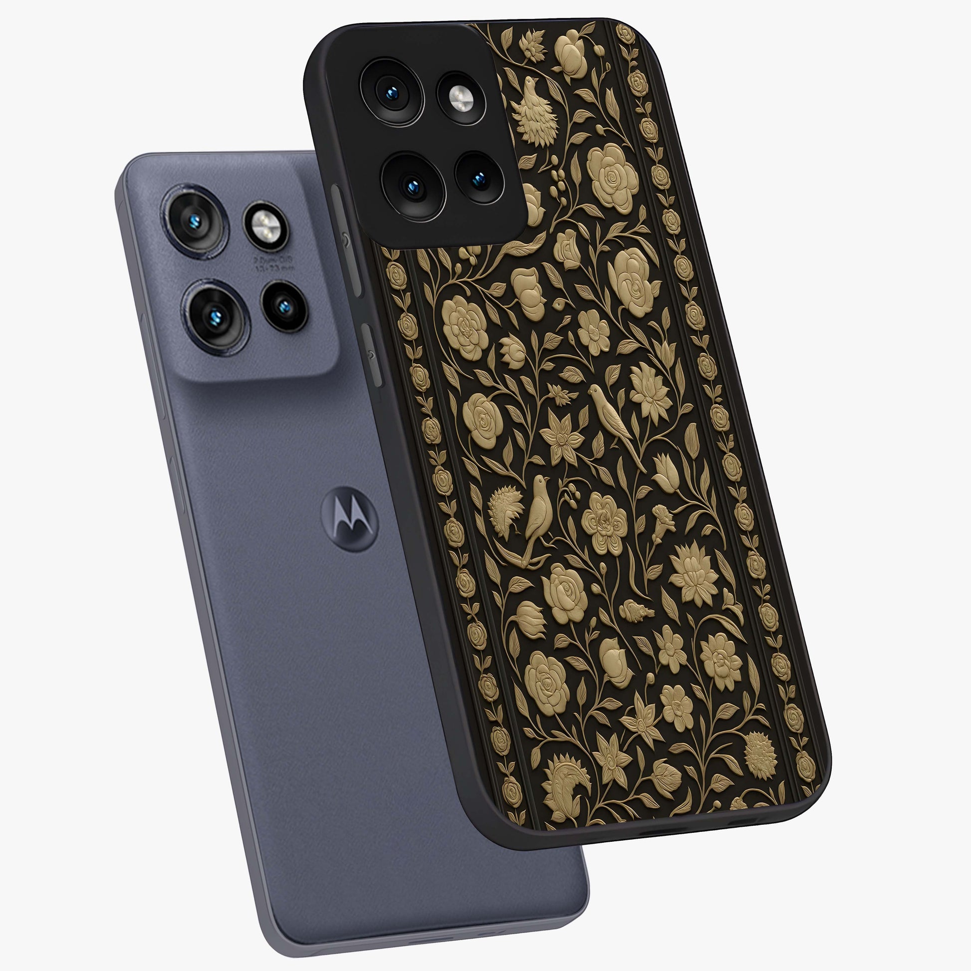 Golden Evil Eye Mandala Glass Case displayed in angled mockup highlighting protective evil eye symbol with golden mandala design.